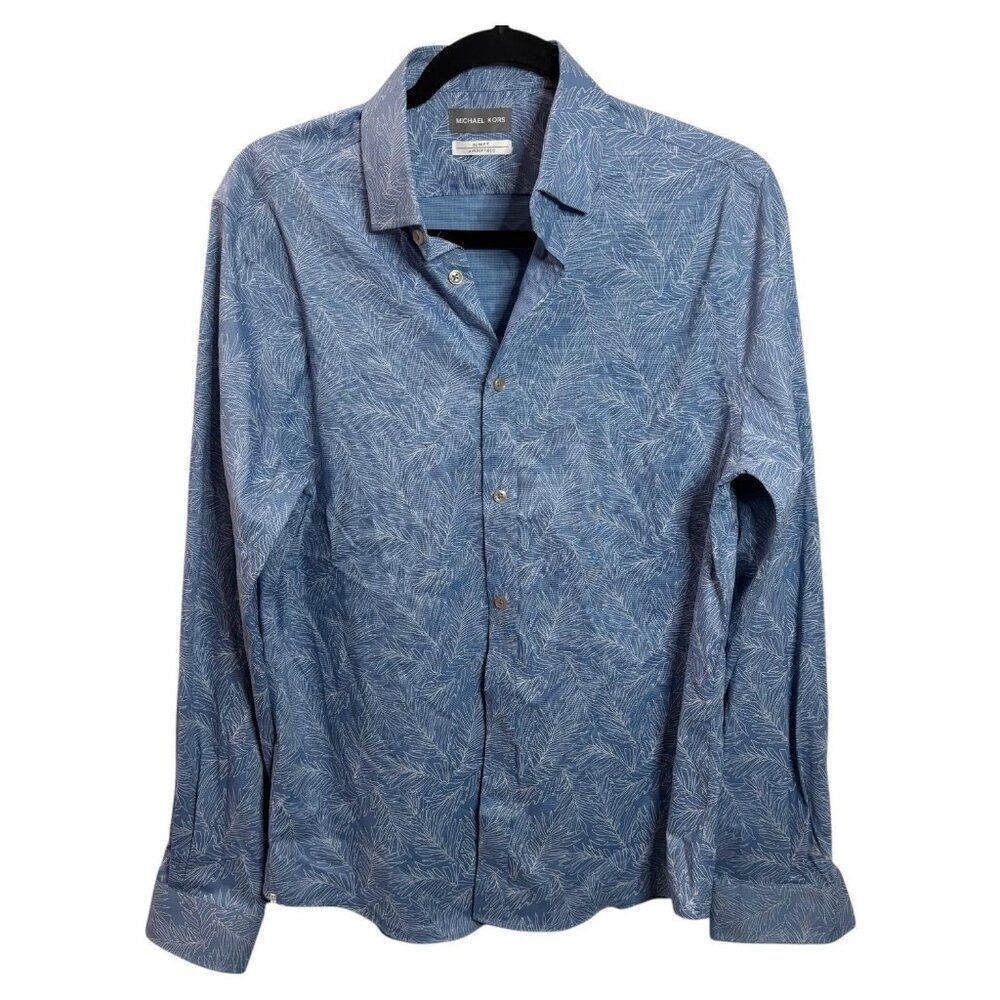 MICHAEL KORS Airsoft Eco Slim Fit Untucked Dress Shirt Wrinkle Free Print